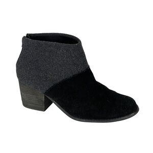 TOMS LEILA 740706 SUEDE FELT COLORBLOCK STACKED HEEL ANKLE BOOTS BOOTIES